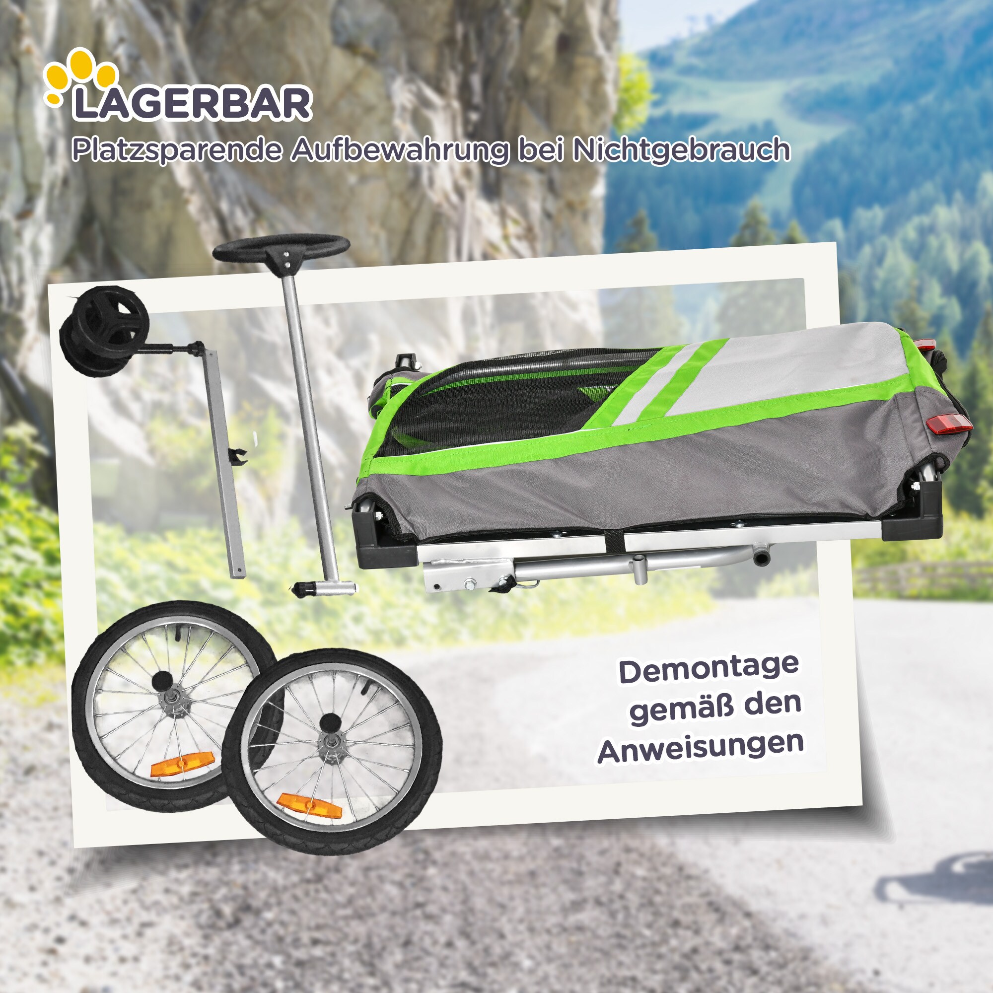 PawHut Hundeanhänger 2 in 1 Trolley 130L x 64B x 92H cm