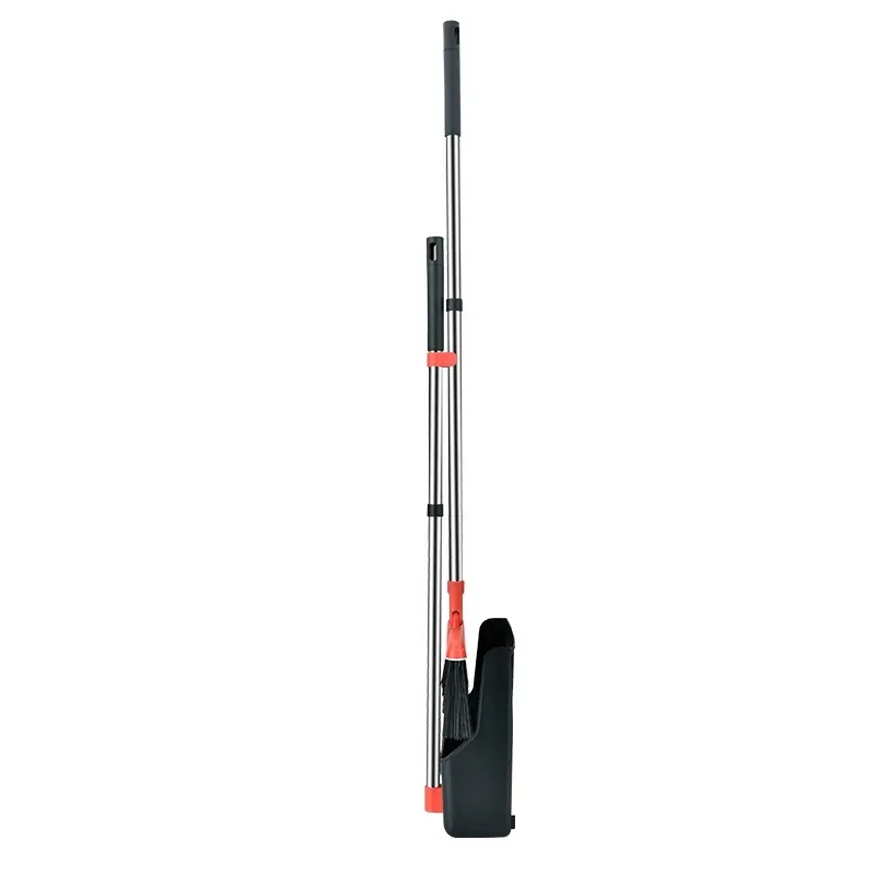 (2-tlg. Set) Teleskop Besen mit Stand Kehrschaufel Haushalt Reinigungs Hilfe - Schwarz / Rot