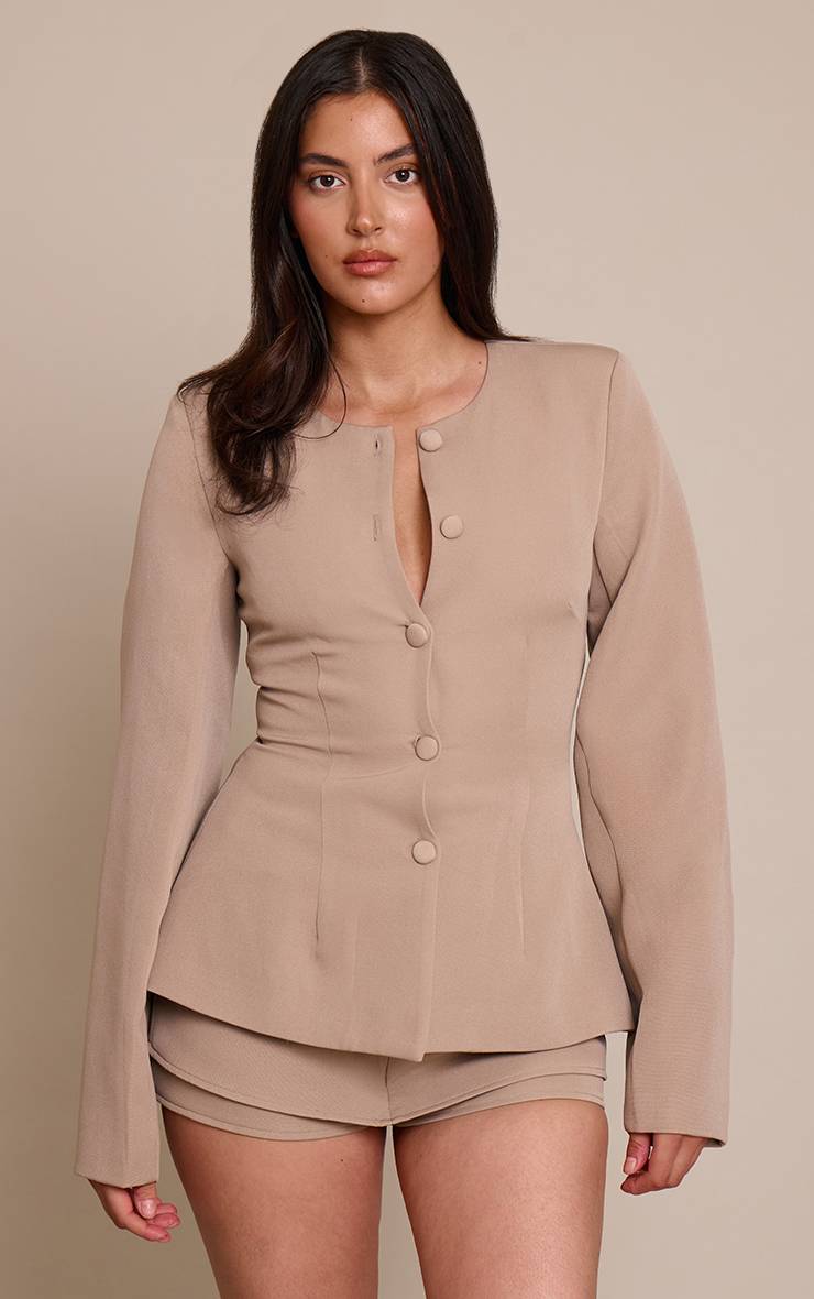 Taupe Ensemble Coordonné Jupe-short Ajustée Tissée