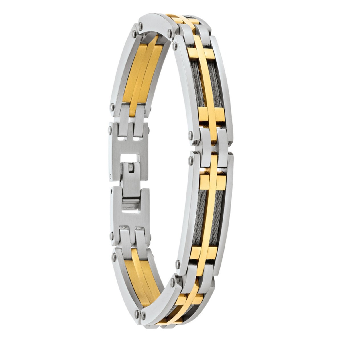 Bracelet homme Jourdan Priam acier blanc et doré