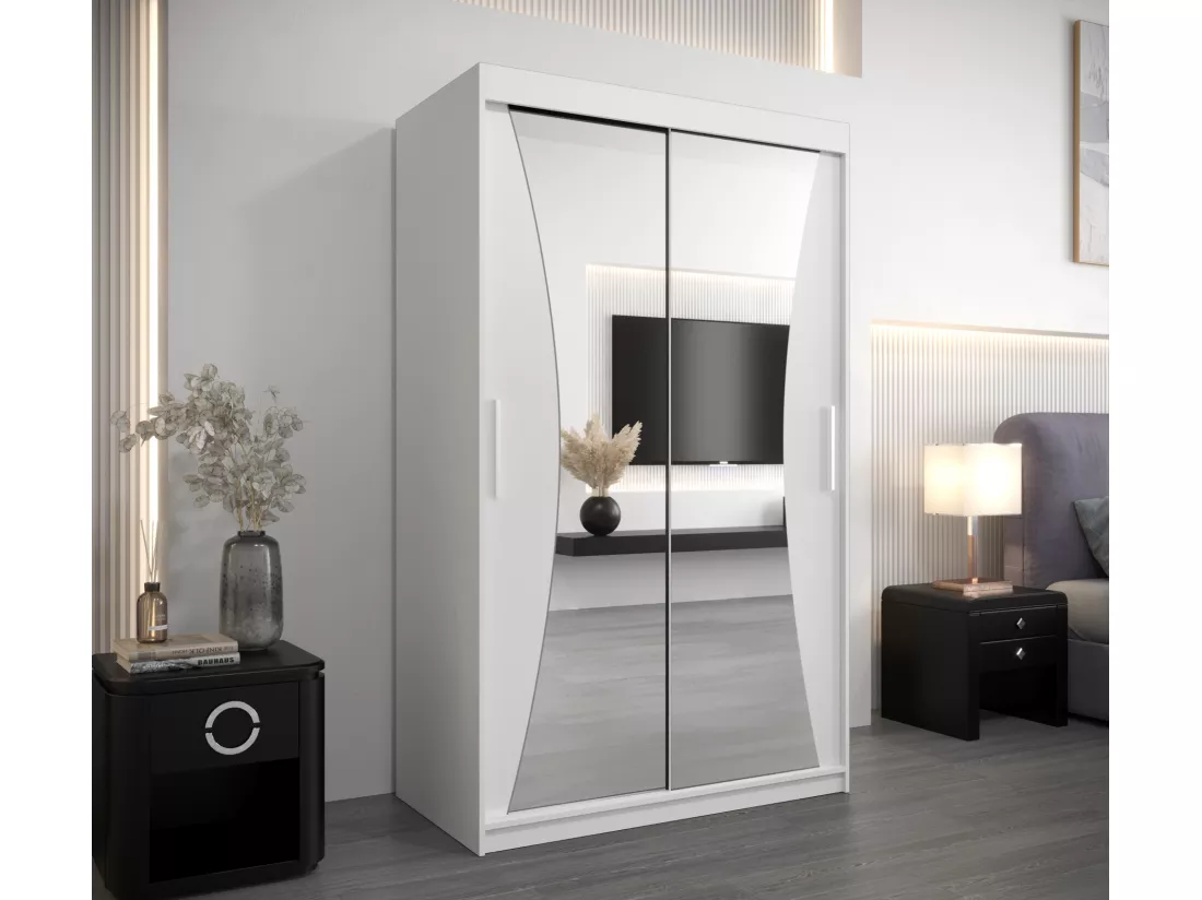 ARMOIRE MONACO À PORTES COULISSANTES 200/120/62 2 Portes (Blanc/Blanc)
