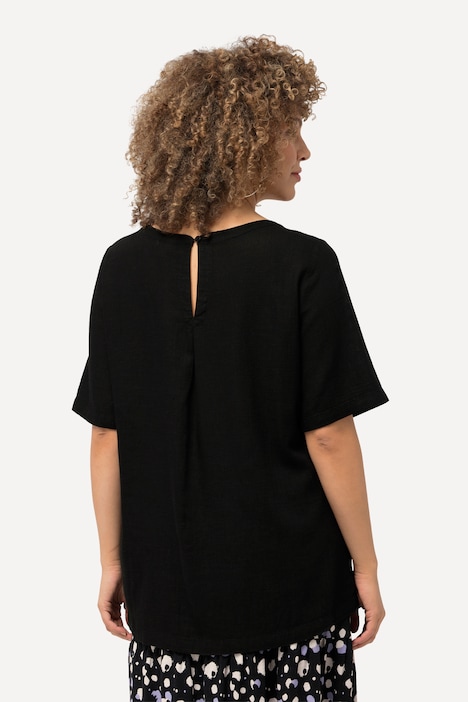 Bluse, Leinenmix, A-Linie, Rundhals, Halbarm