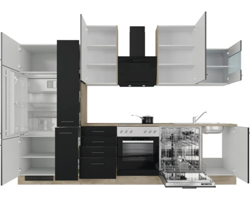 Flex Well keukenblok met apparatuur Capri 310 cm zwart mat gedemonteerd omkeerbaar uitvoering 00012603
