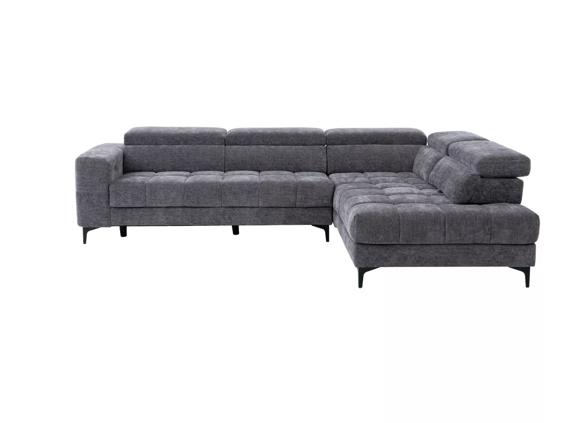 Canapé d'angle droit relax avec assise coulissante électrique en tissu anthracite MONISO