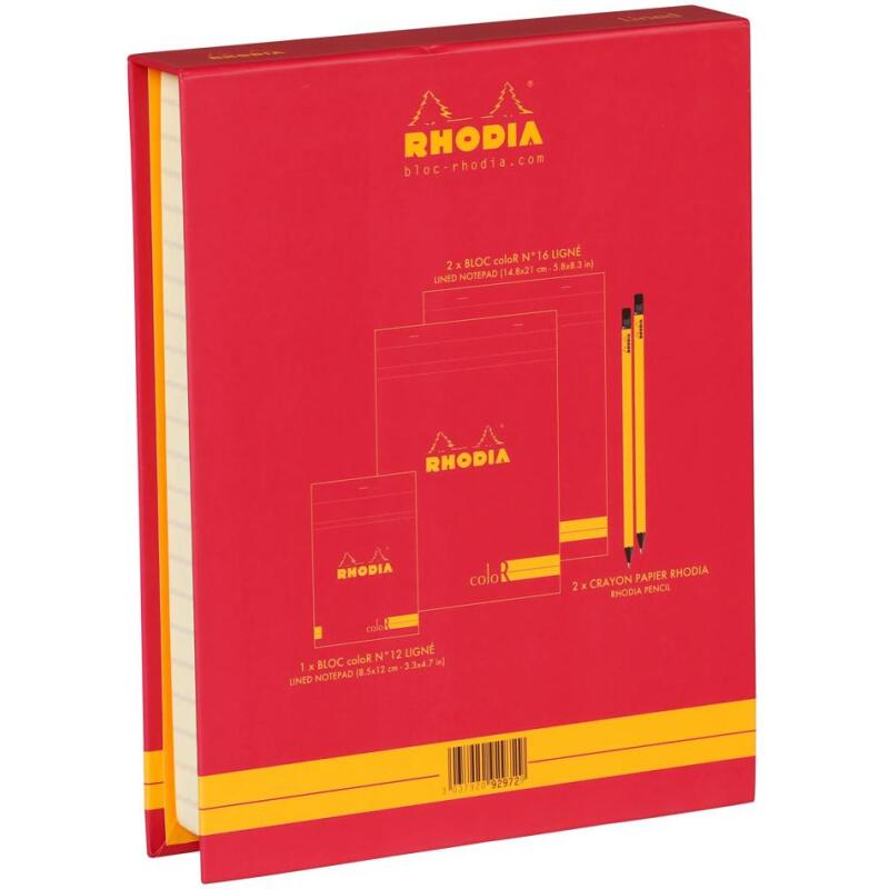 Coffret Rhodia coloR (3 blocs agrafés coloR ligné + 2 crayons) - Framboise
