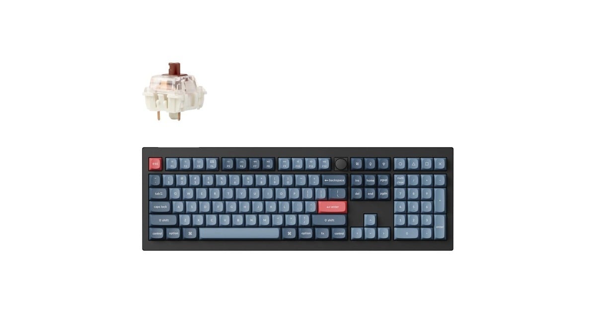 KeychronV6 Max-D3, toetsenbord  (Zwart, US lay-out, Gateron Jupiter Brown, RGB leds, Double-shot OSA PBT, hot swap, 2.4GHz | Bluetooth 5.1 | USB-C, Knob)