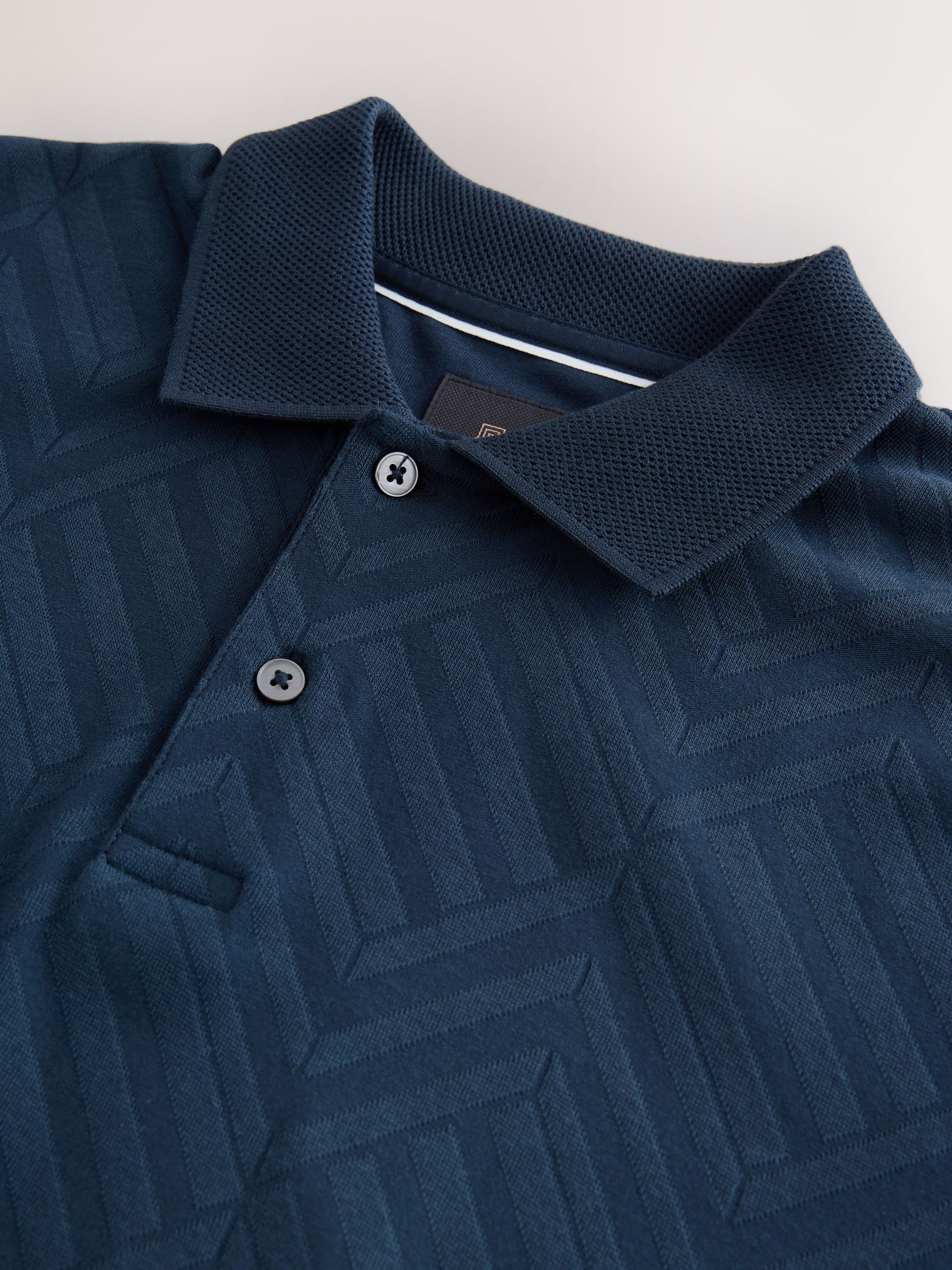 Donkerblauw - Normale Pasvorm - Net jacquard poloshirt