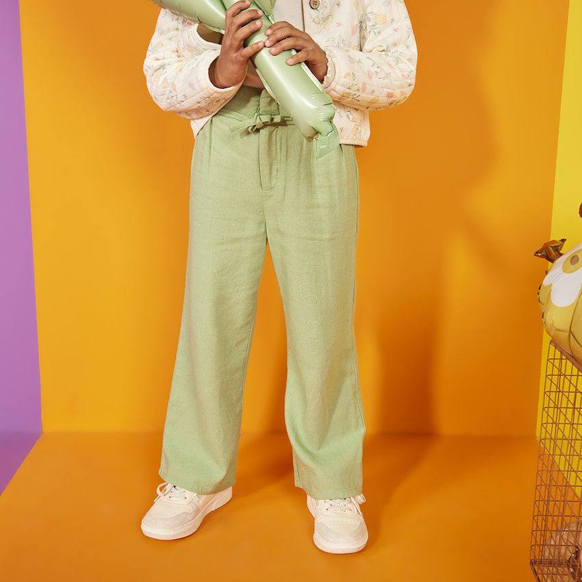 Pantalon large en toile unie pour fille - Vert