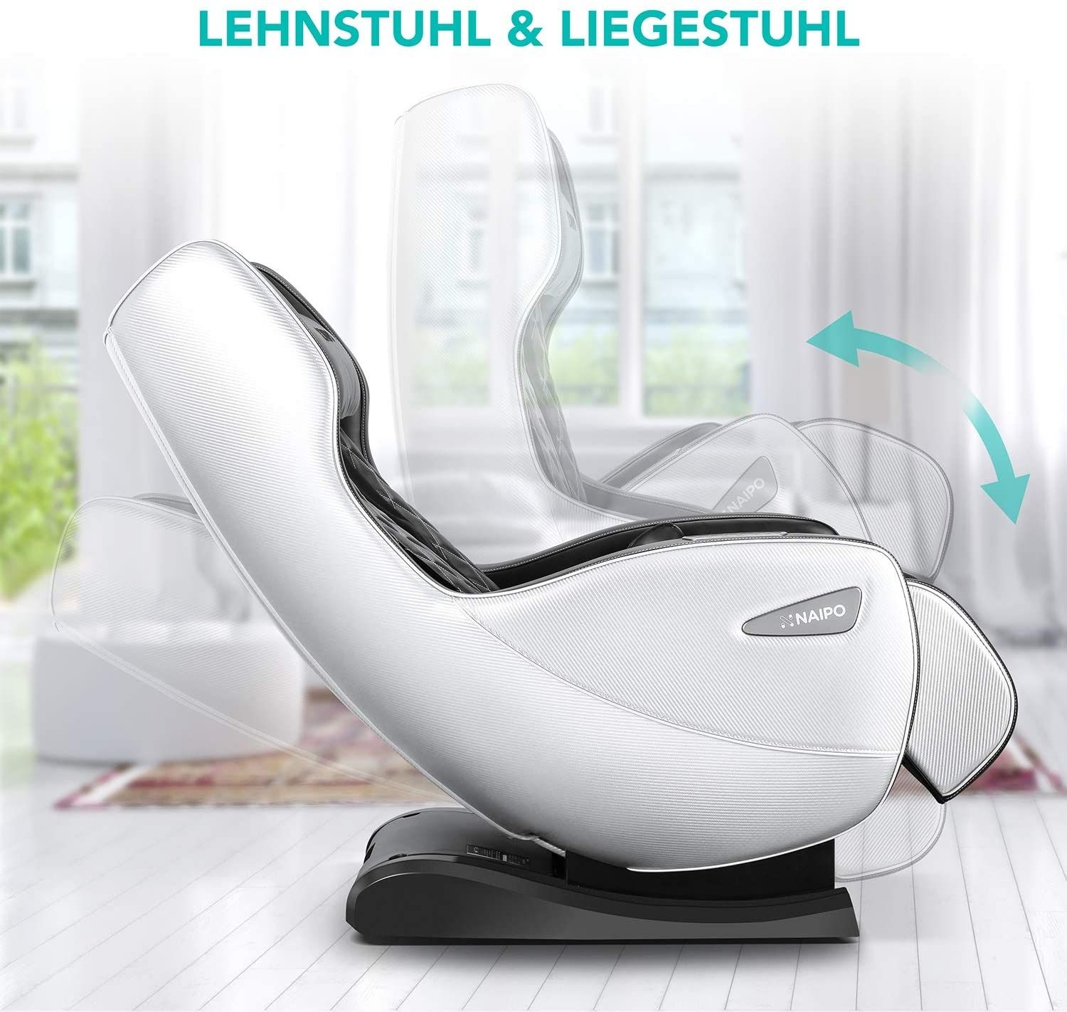 NAIPO Shiatsu Massagesessel Bluetooth 3D Surround Sound Musik weiß