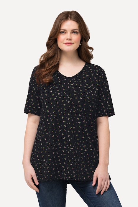 Trachten-Shirt, A-Linie, V-Ausschnitt, Zierfalten, Halbarm