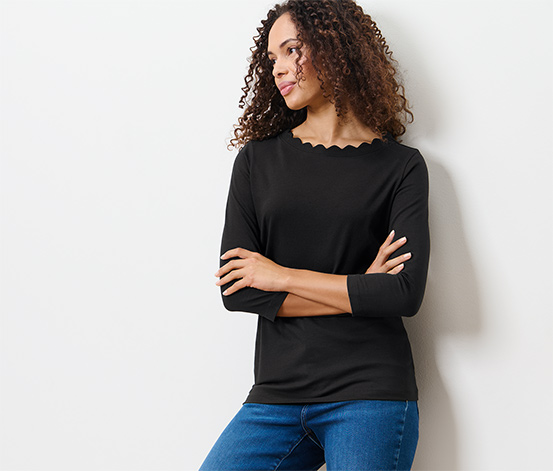Shirt mit 3/4-Arm, schwarz