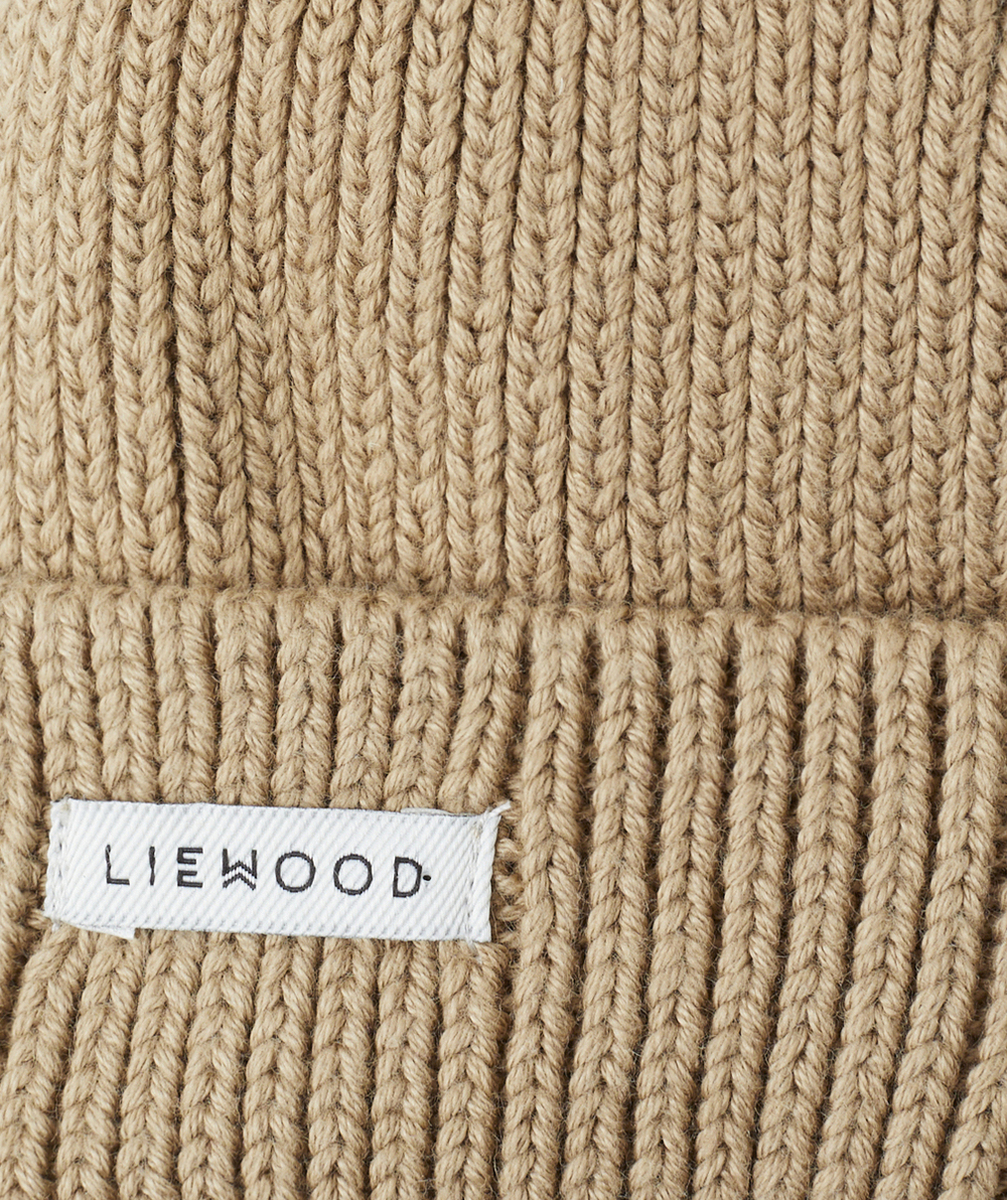 LIEWOODBONNET GINA EN TRICOT CÔTELÉ ET COTON BIO MARRON AVEC OREILLES D’OURS
