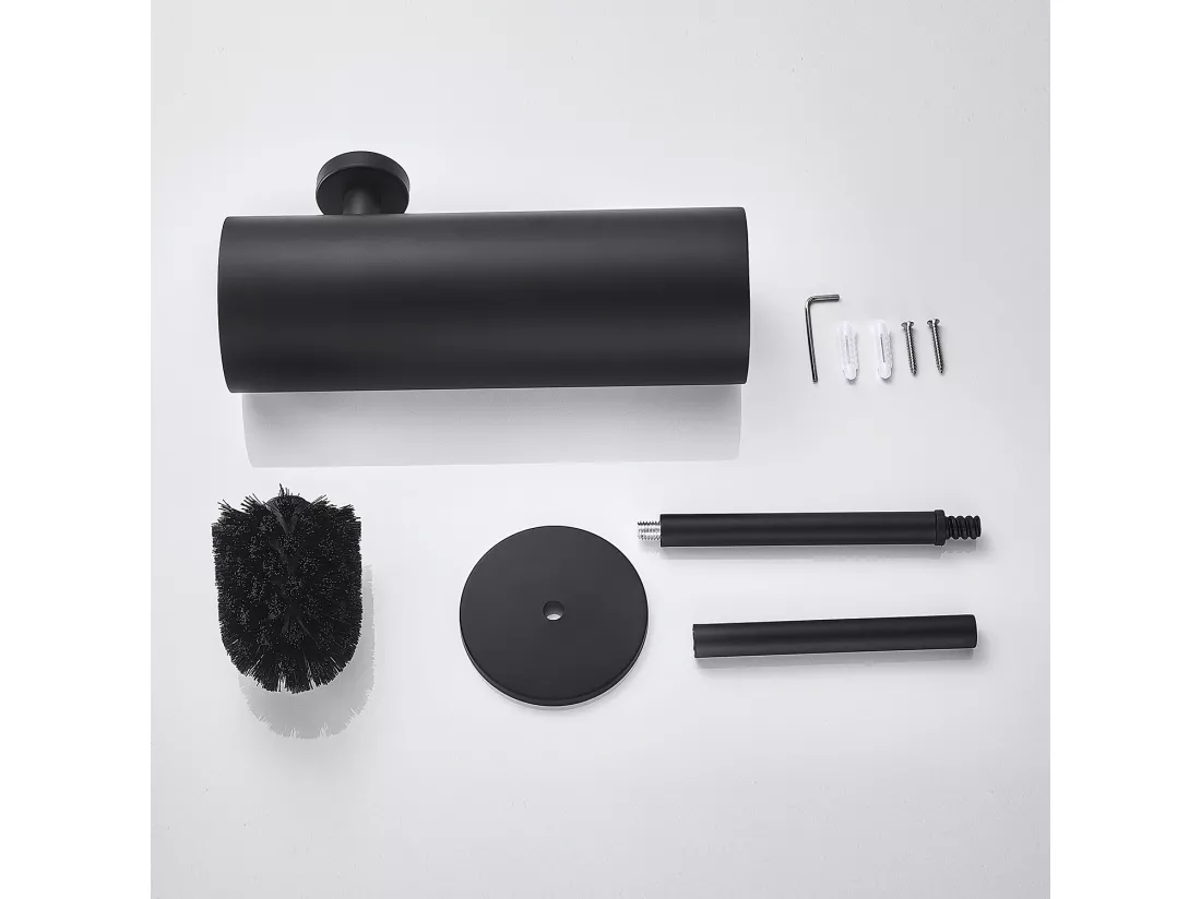 Brosse Toilettes WC Suspendu Noir avec Support Brosse Balai Toilette Acier INOX à Manche Long Brosse Toilette Antibactérienne avec Support,EU Modèle
