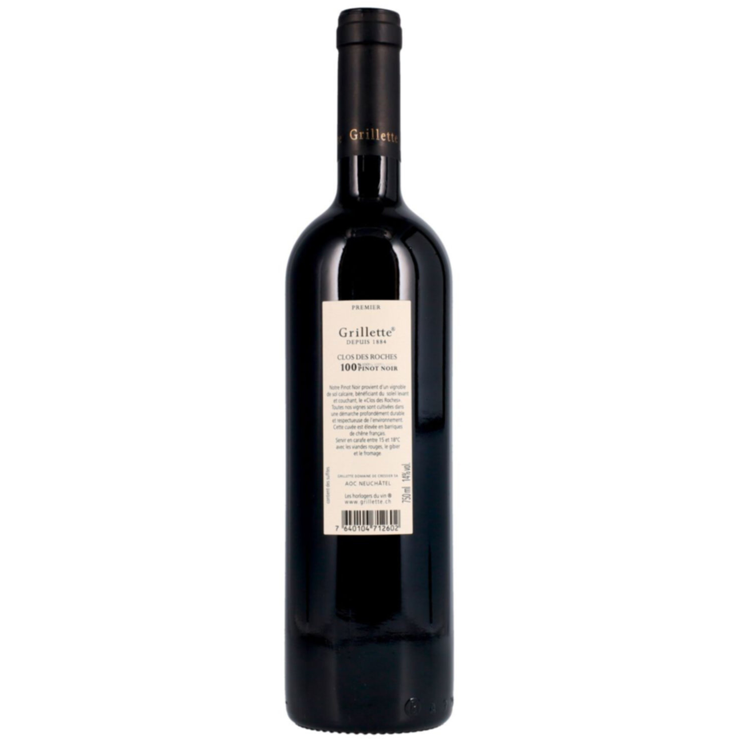 Neuchâtel AOC Pinot Noir Noir des Roches Grillette Domaine de Cressier -75cl