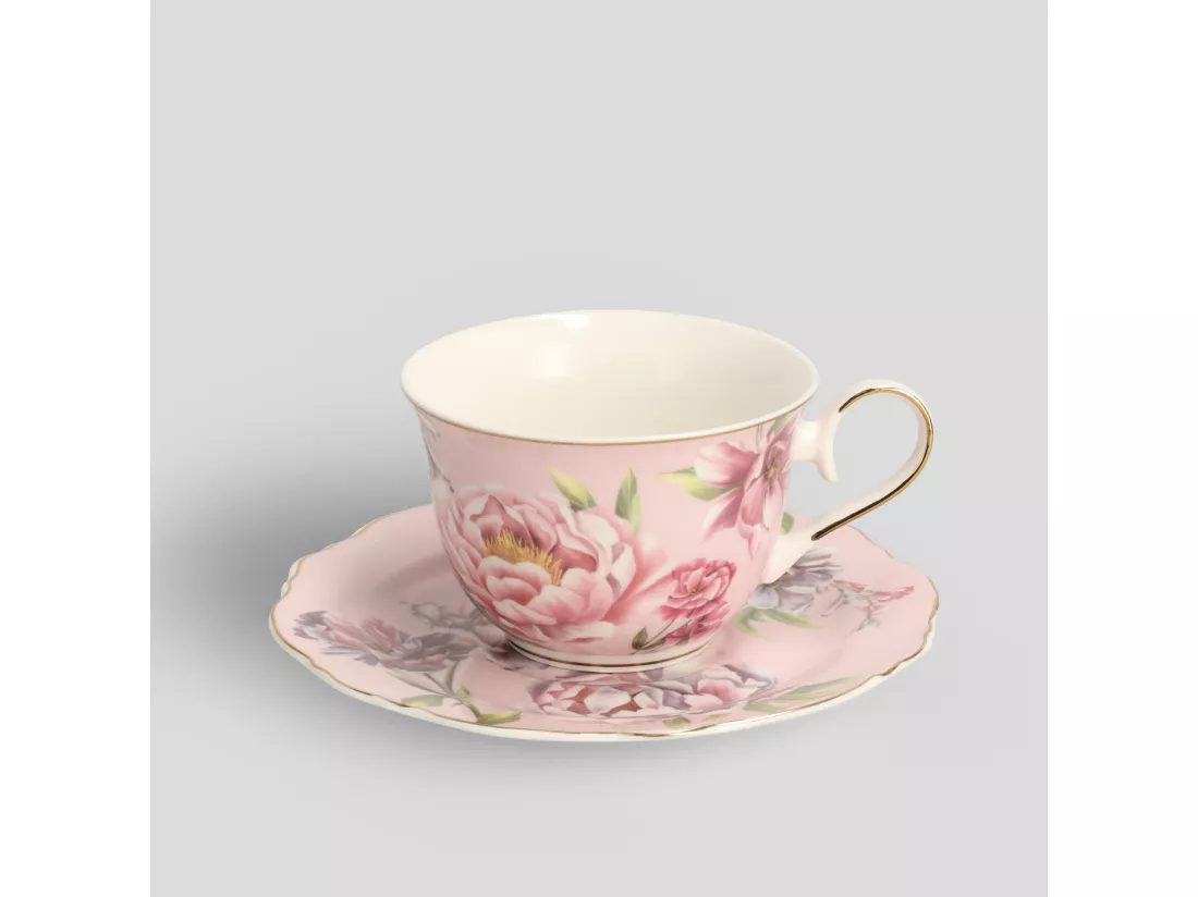 Tasse Avec Soucoupe Aureliso Rose Moyen 7.4 x 14.9