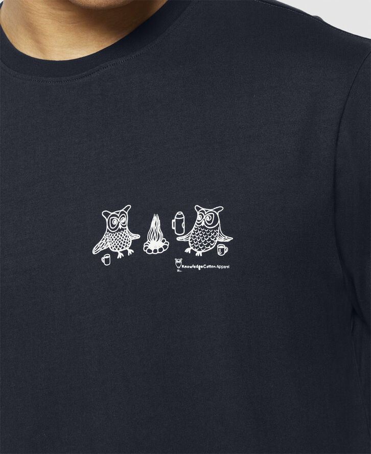Knowledge Cotton Apparel Regular fit owl trip chest print t-shirt - Regenerative Orga Night sky
