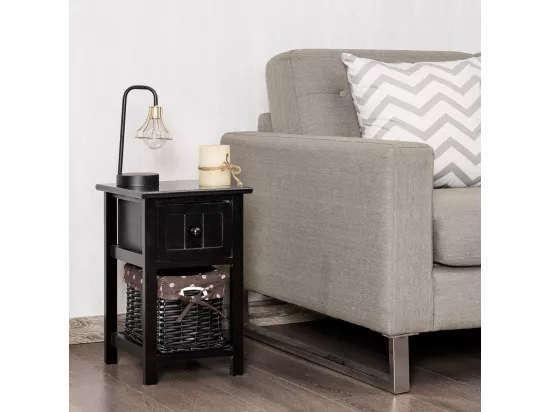 Table de Chevet Lot de 2, Table de Nuit 1 Tiroir avec 1 Panier pour Chambre, Salon, 28 x 31 x 45 cm (Noir)