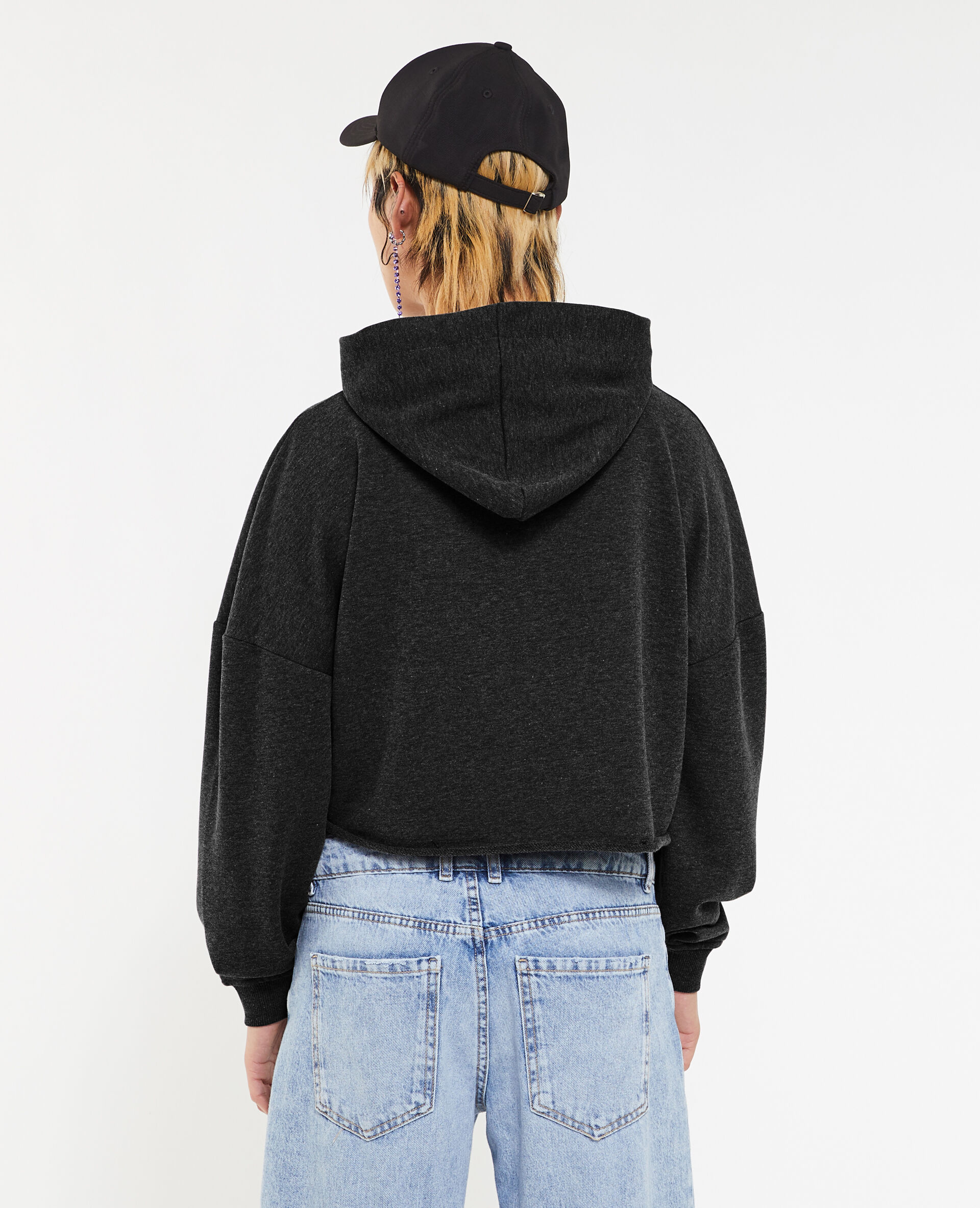 Sweat cropped avec capuche - Gris foncé