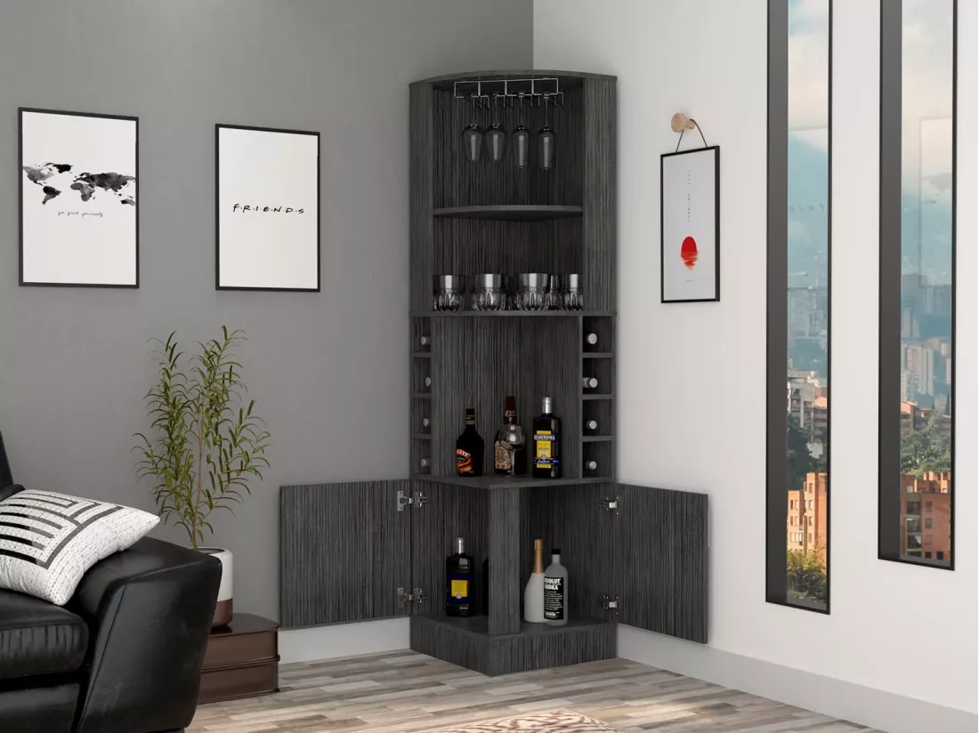 Meuble de bar d'angle Syrah avec porte-gobelets, 180.59 cm X 46.73 cm X 46.73 cm , Brown