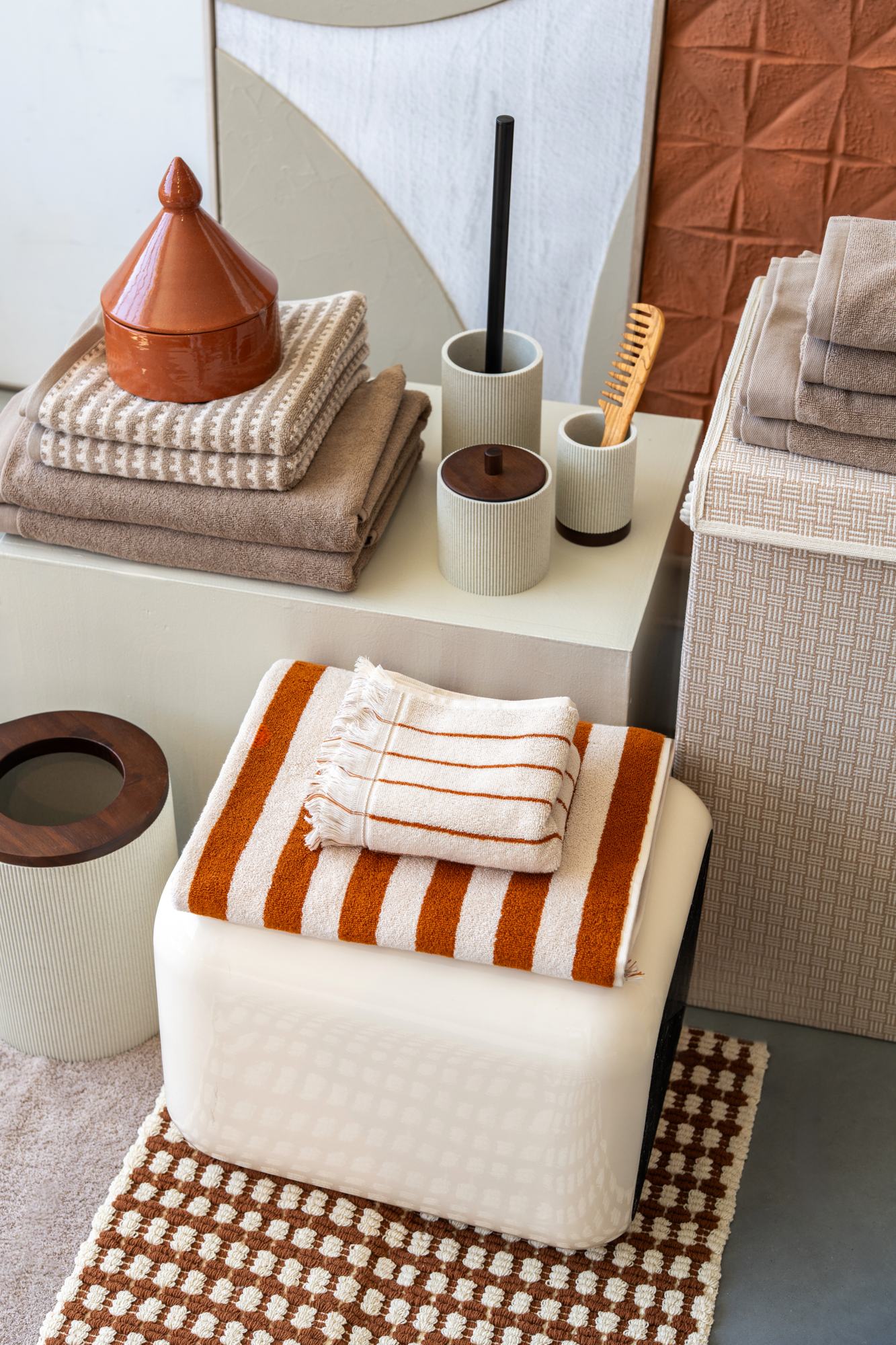 Gastendoek Ellis beige/orange/white 30x50 cm  - set van 6
