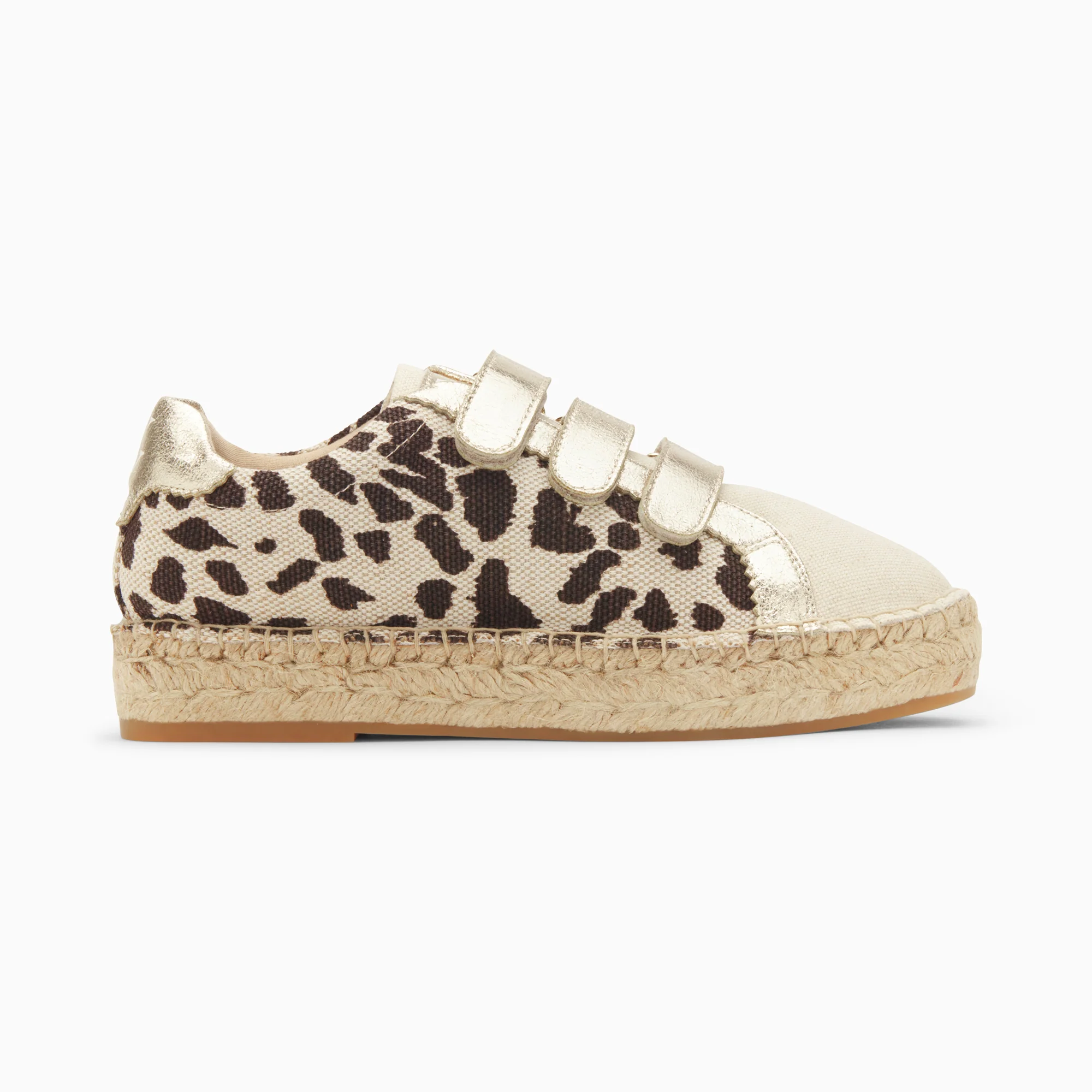 Sneakers-Baskets espadrilles Alyssa léopard et or à scratchs