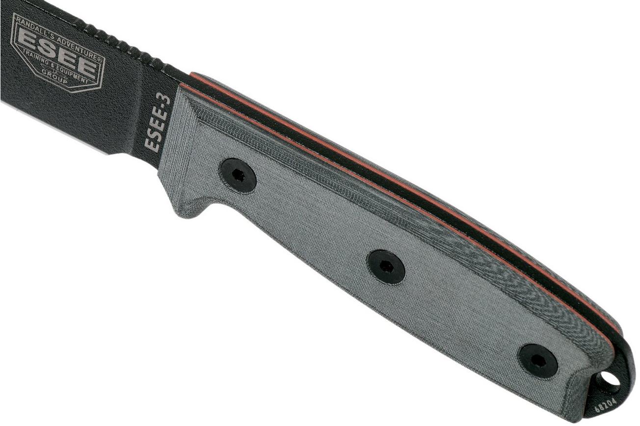 ESEE Model 3 Modified Pommel black blade, grey handle 3PM met schede   clip
