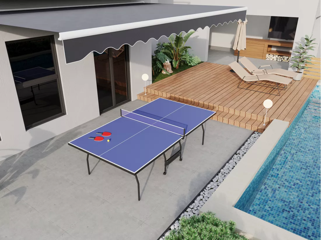 Table de ping-pong pliable à roulettes avec accessoires - Bleu - L274 x P152.5 x H76 cm - GARRY