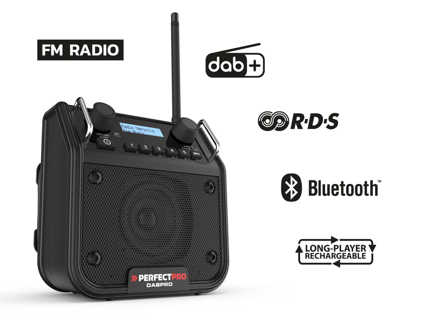 PerfectPro DABPRO2 Bouwradio - FM RDS - DAB  - aux-in - werkt op netstroom & batterij