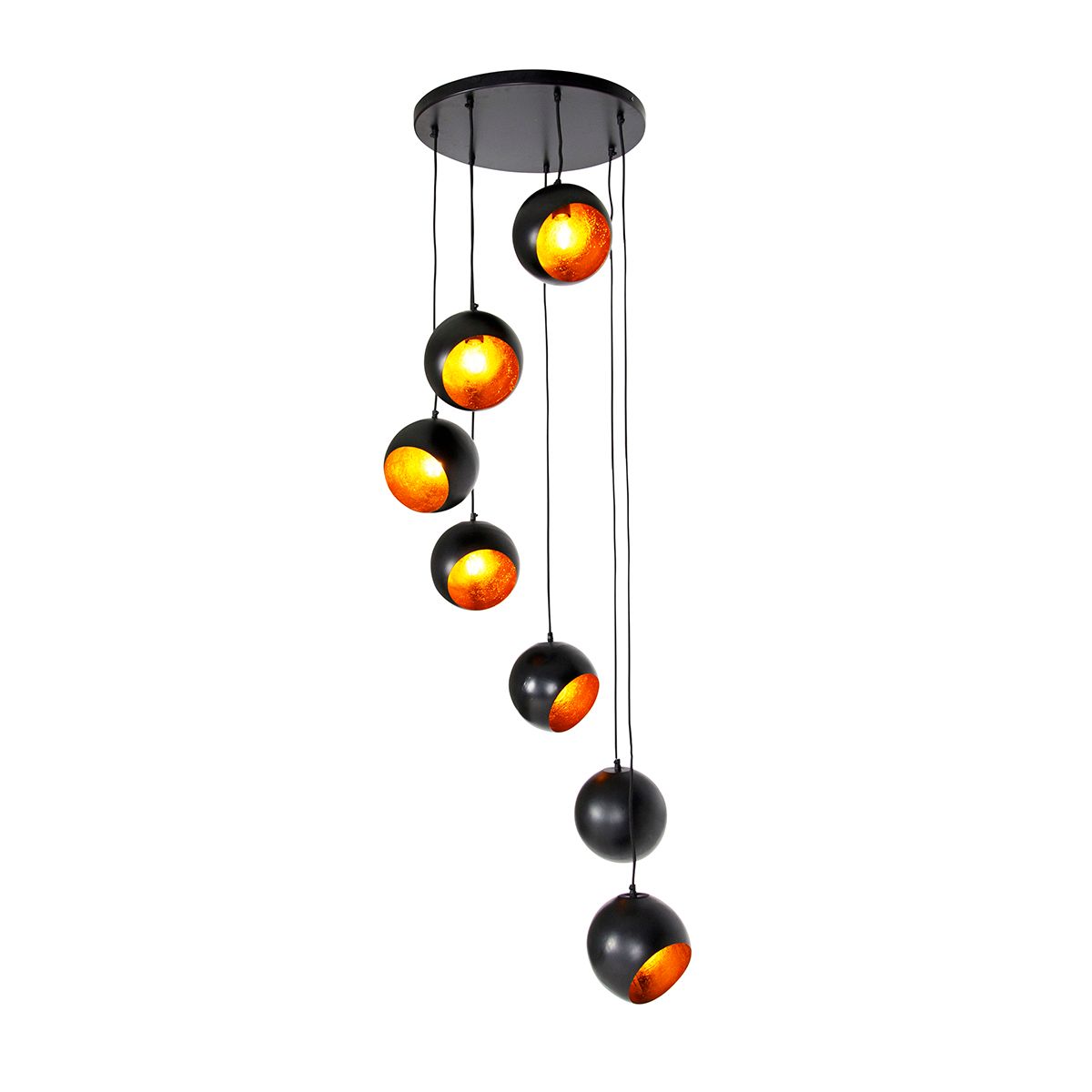 Hanglamp zwart met gouden binnenkant 7-lichts - Crooked Cluster