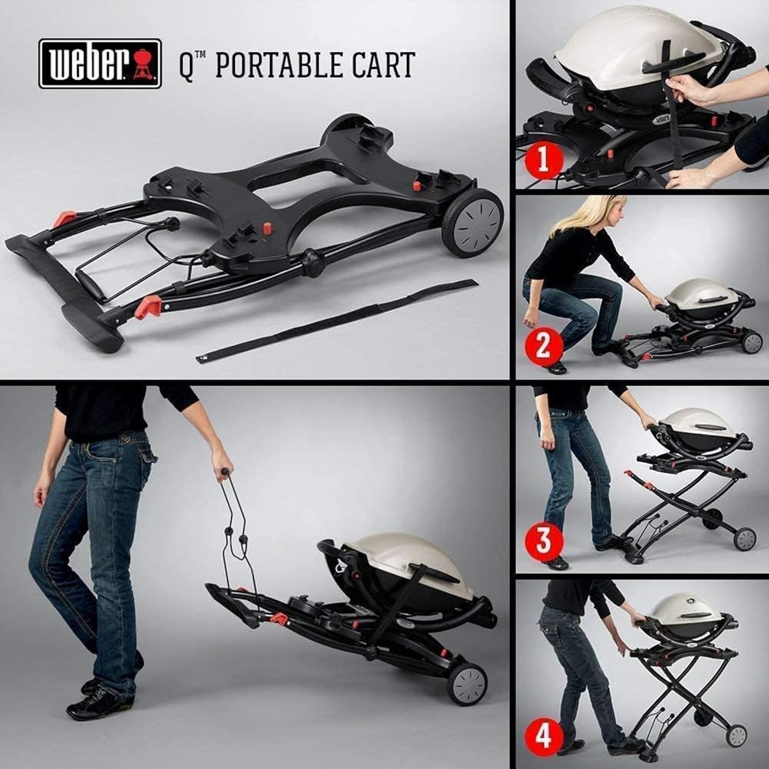 Weber Rollwagen/Für Gasgrills der Q-Serie, Klappbares Design mit Rädern, Integrierter Tragegriff, 16,5 x 75,5 x 71,5 cm (eingeklappt), 63,5 x 53,5 x 71,5 cm (ausgeklappt)