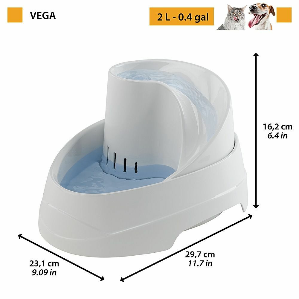 Ferplast fontaine pour chats et chiens de petite taille vega, 2 litres, avec protection antibactérienne permanente, effet source