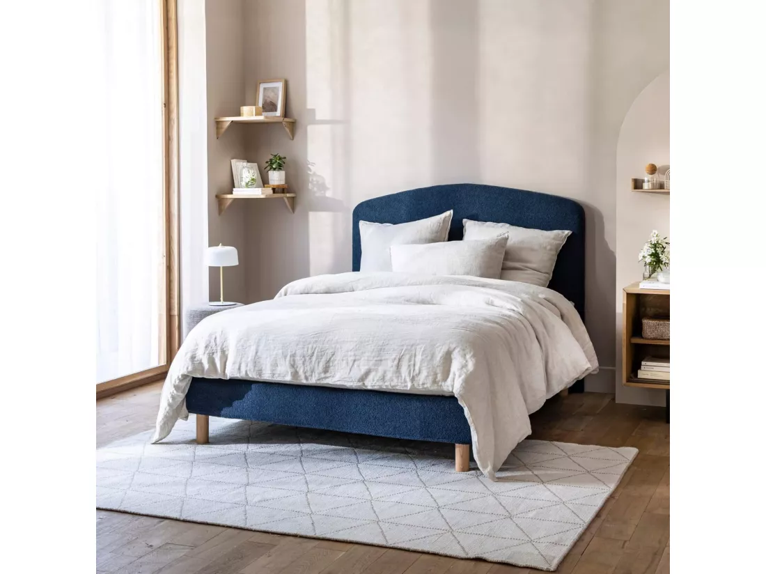 Cache-sommier bouclette intégral bleu marine 160x200 - Boucletta