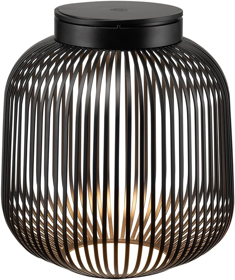 blomus LED Laterne -Lito- | Mobile Akku Outdoor Leuchte aus Eisen | Farbe Schwarz | Größe M 28L x 28B x 30H cm | 3 Lichtfarben | Dimmbar per Touch | IP54 spritzwassergeschützt