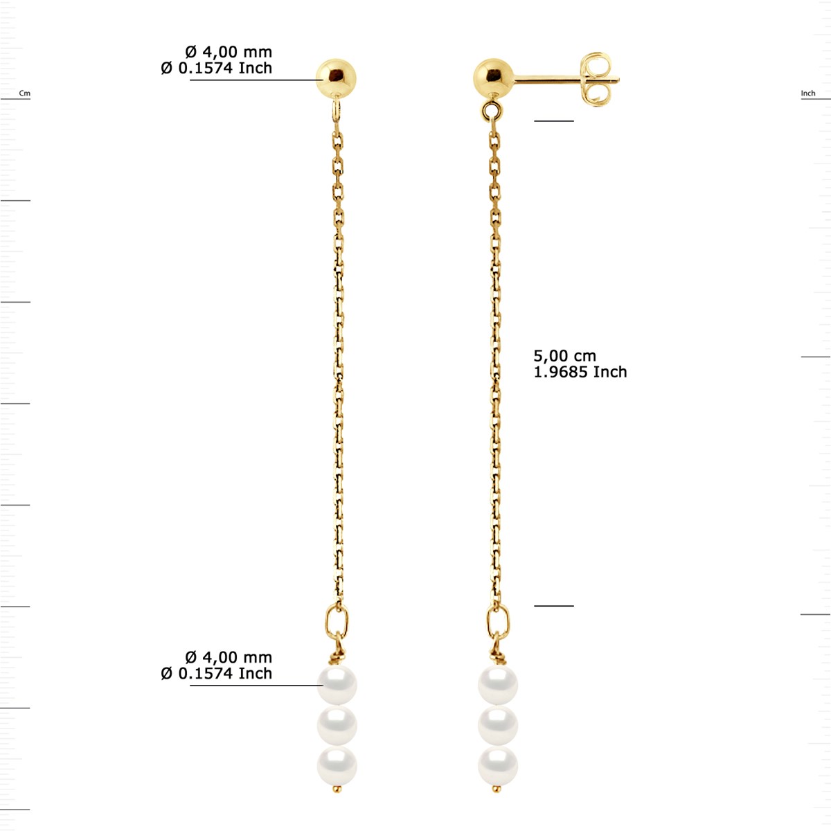 STELLA - Boucles d'Oreilles Perles d'Eau Douce 4-5 mm Blanches Or Jaune