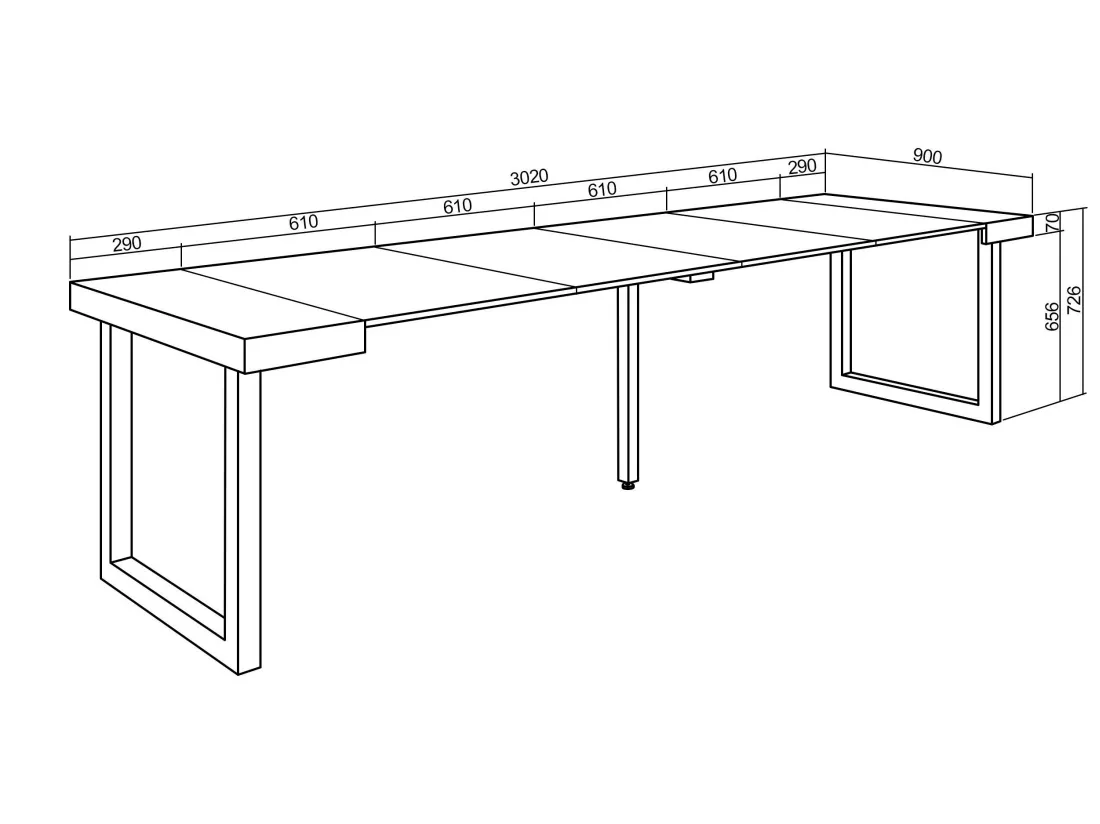 Table console extensible, 300, Pour 14 personnes, Pieds bois massif