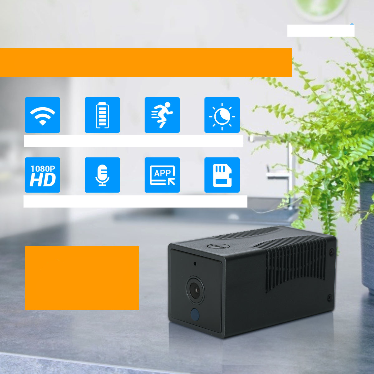 WiFi Internet IP Kamera FullHD 1080p Infrarot LED's Nachtsichtfunktion   Akku (2400mA) / Micro SD Slot für iOS/Android - Schwarz