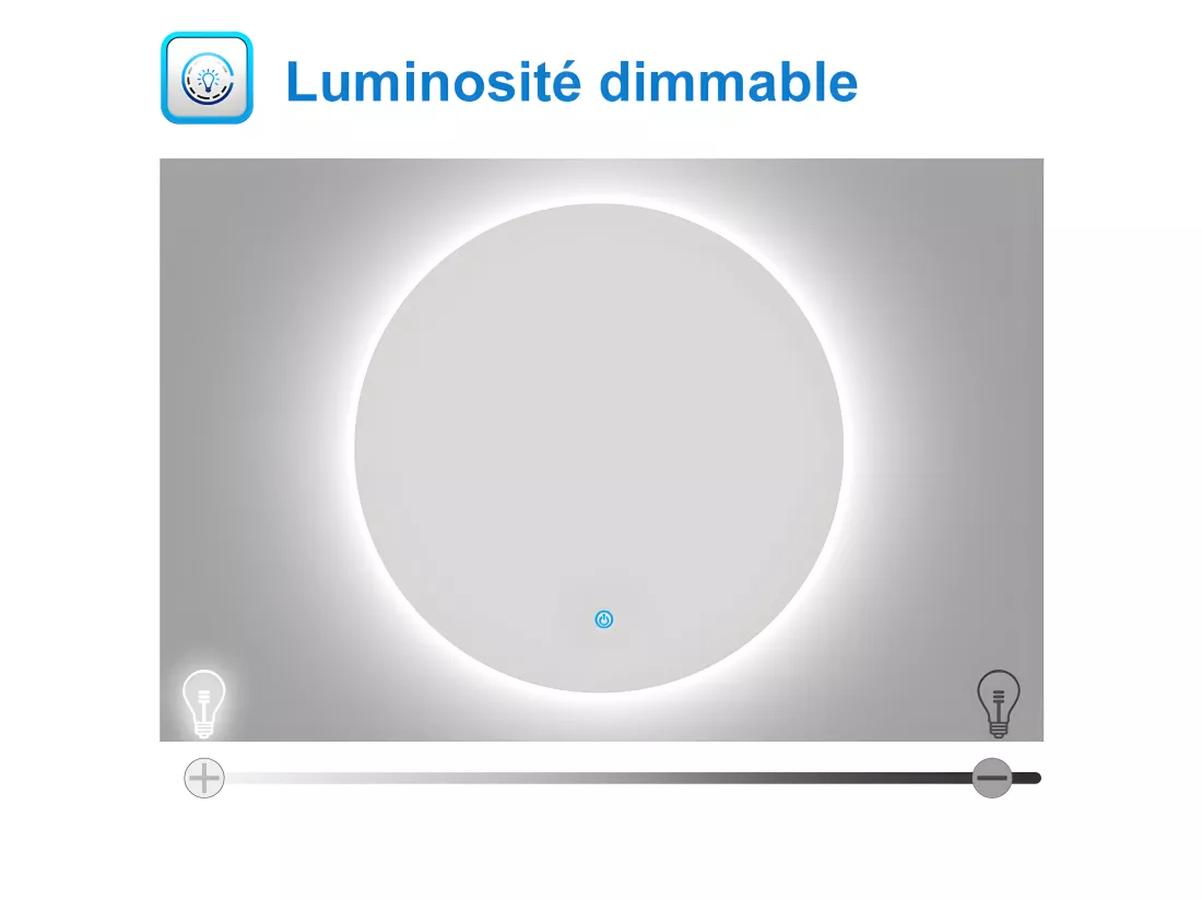 AICA LED Miroir lumineux rond 70cm anti-buée + dimmable + mémoire miroir salle de bain