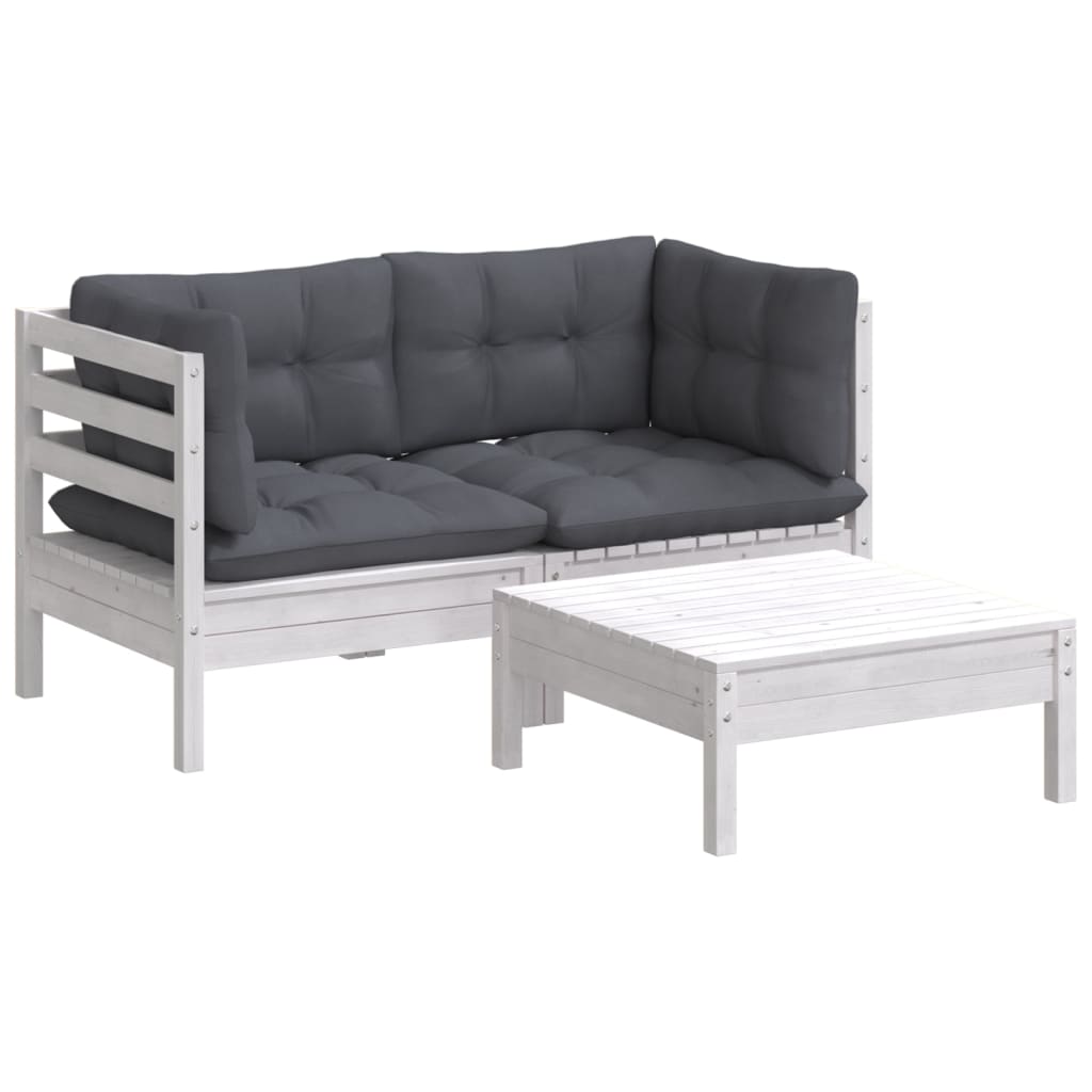 Salon de jardin meuble d'extérieur ensemble de mobilier 3 pièces avec coussins anthracite bois de pin