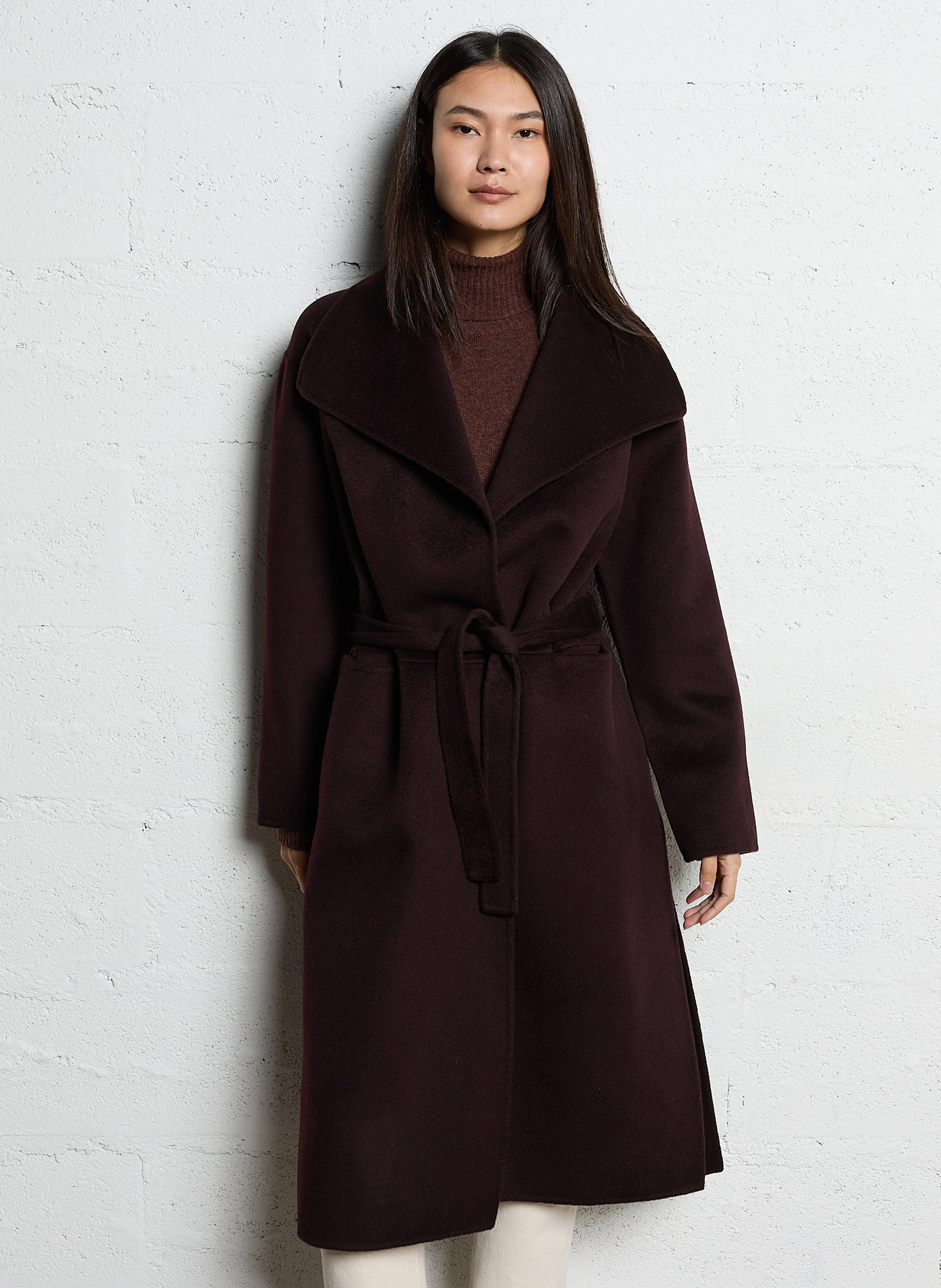 RINGO - Manteau long col tailleur en laine | Marron