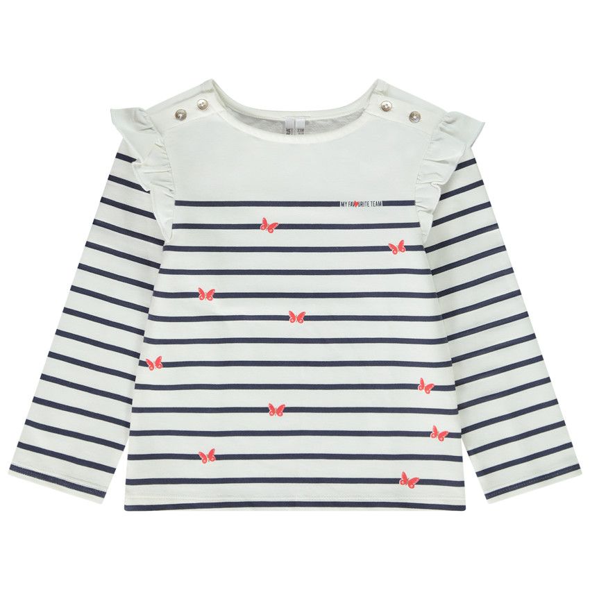 Marinière molleton prints papillons pour bébé fille - Ecru