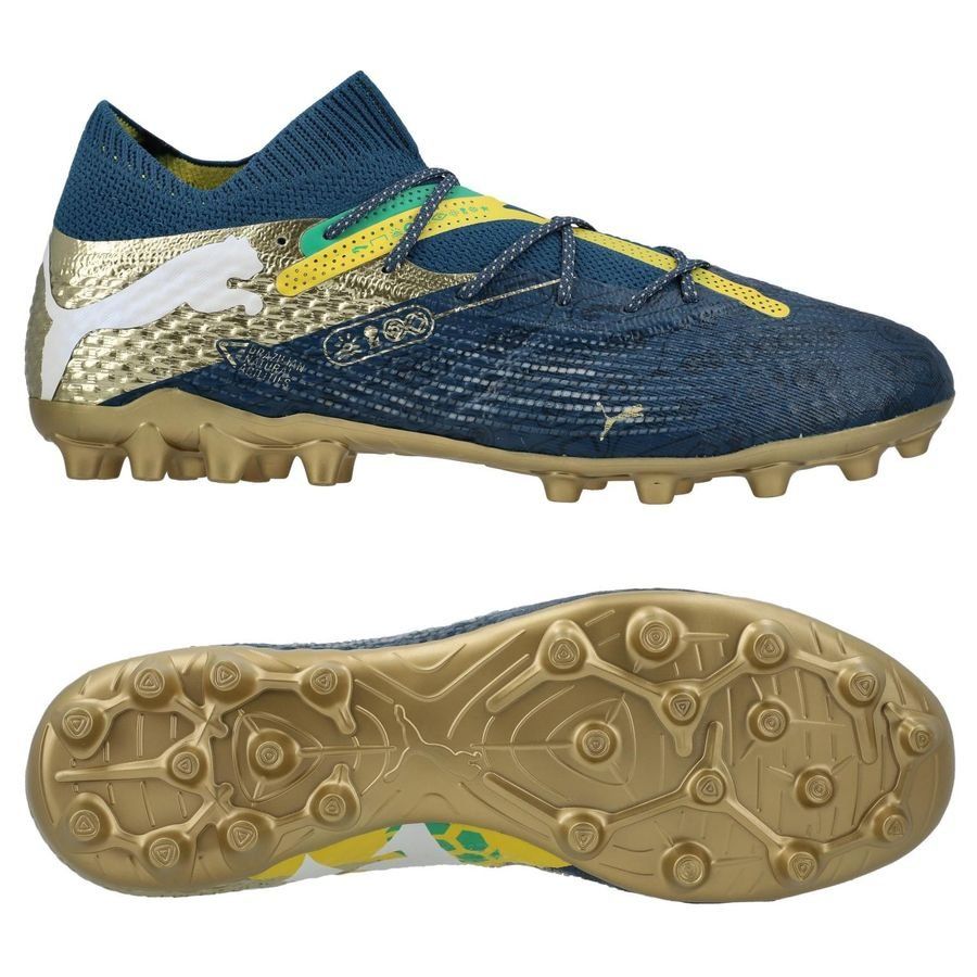 PUMA Future 7 Ultimate MG NJR BNA - Sailing Blue/Marine Blue/Jaune/Grassy Green/Doré ÉDITION LIMITÉE