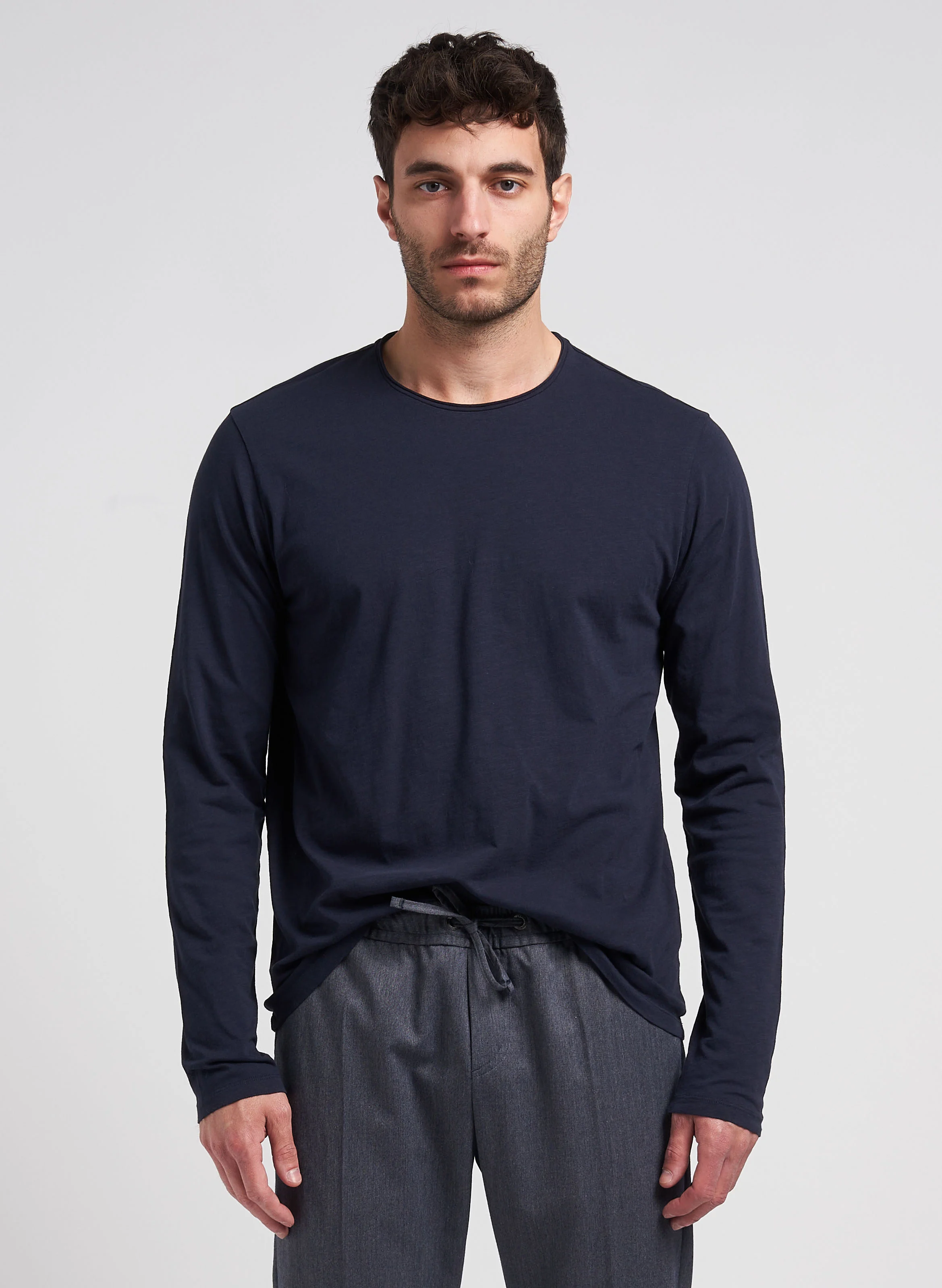 Tee-shirt col rond en coton| Bleu
