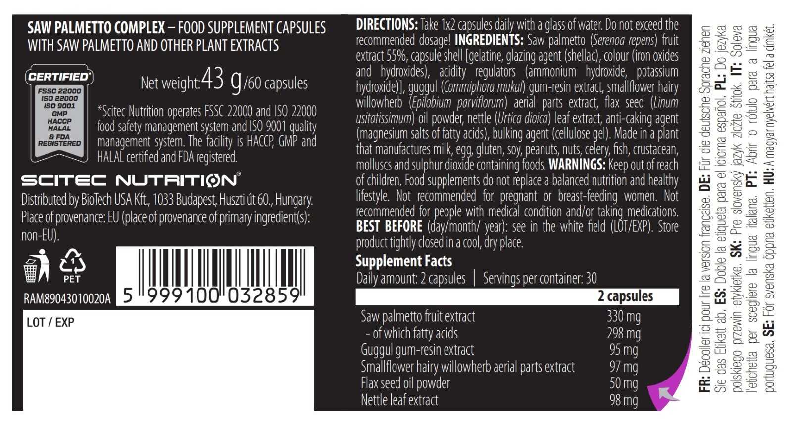 Scitec Nutrition Saw Palmetto Complex 60 cápsulas
