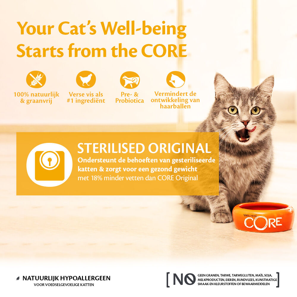 Wellness Core Sterilised Original Adult - Kattenvoer - 1.75 Kilogram - kalkoen, kip