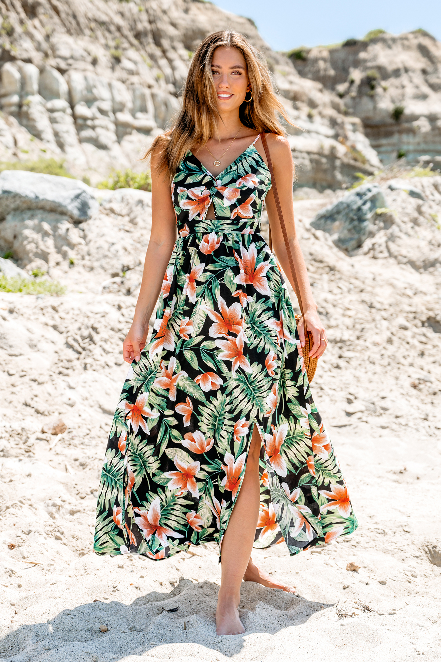Robe maxi à imprimé floral tropicale