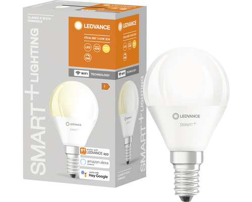 Ledvance Smart WIFI LED-druppellamp, dimbaar, P40 E14/5W (40W), mat, 470 lm, 2700 K, warm wit