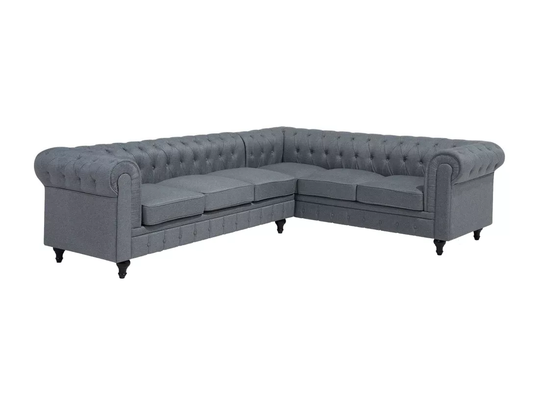 Canapé d'Angle à droite en Tissu Gris Housse Amovible Assise Large Chesterfield