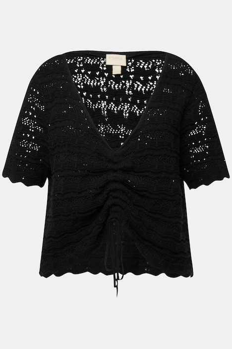 Pullover, Raffband, V-Ausschnitt, Halbarm, Biobaumwolle