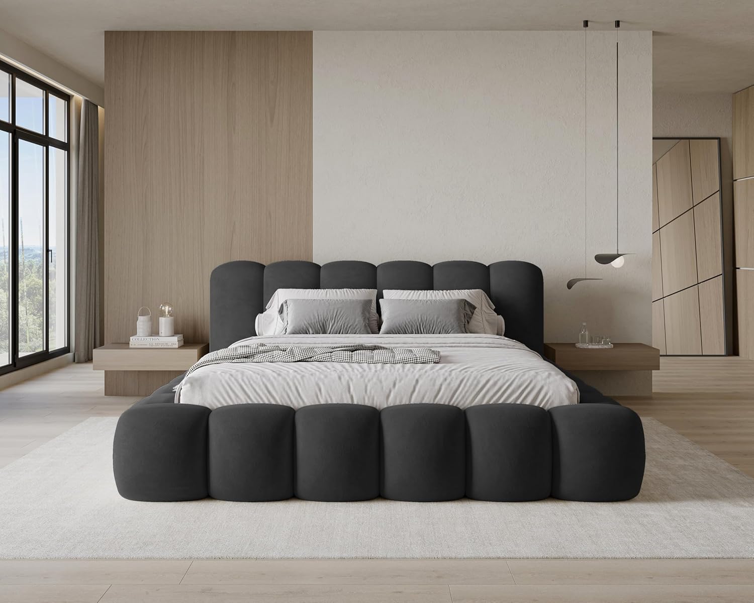 Chilly. Design Bett Stone - Polsterbett 140x200 mit Bettkasten, Lattenrost und Kopfteil -Eleganter Velluto-Samt Stoffbezug Schwarz