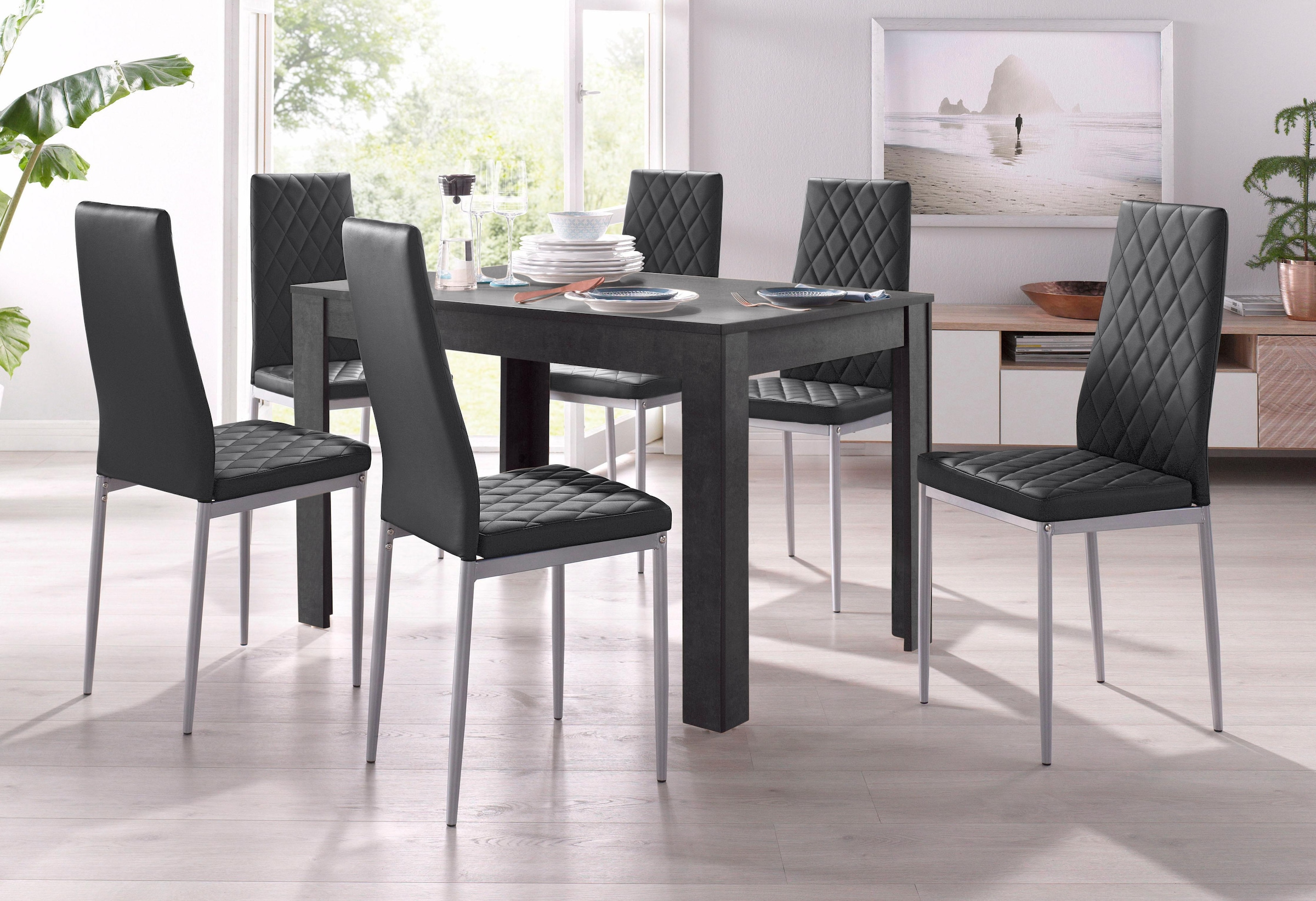 INOSIGN Essgruppe Set, 5 Stk. tlg. 4 Stühle mit Tisch in schieferfarben, Breite 120 cm